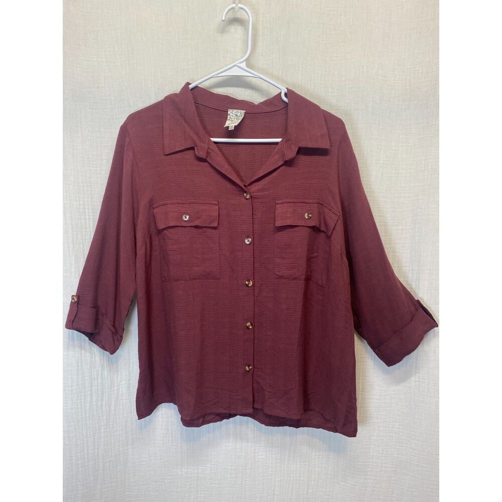 NEW Naif Blouse Women Size M Brown Button Down 3/4 Sleeves Casual